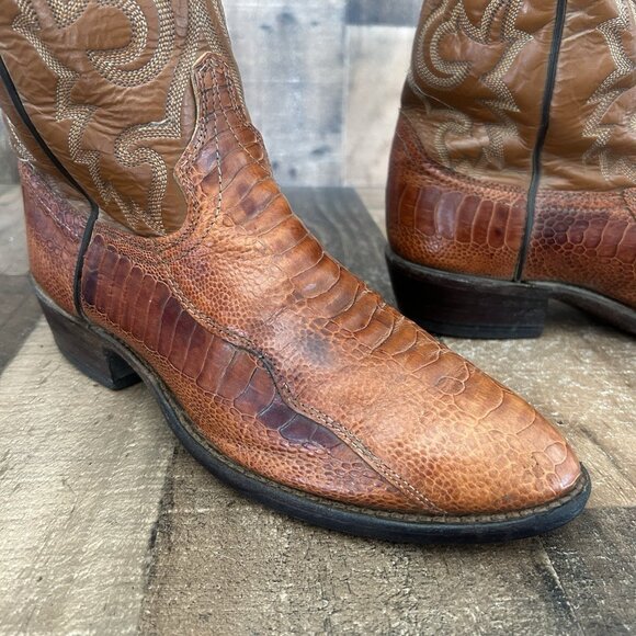 J Chisholm Vintage Ostrich Leg Western Cowboy Boots Mens 8 EE - Picture 11 of 12